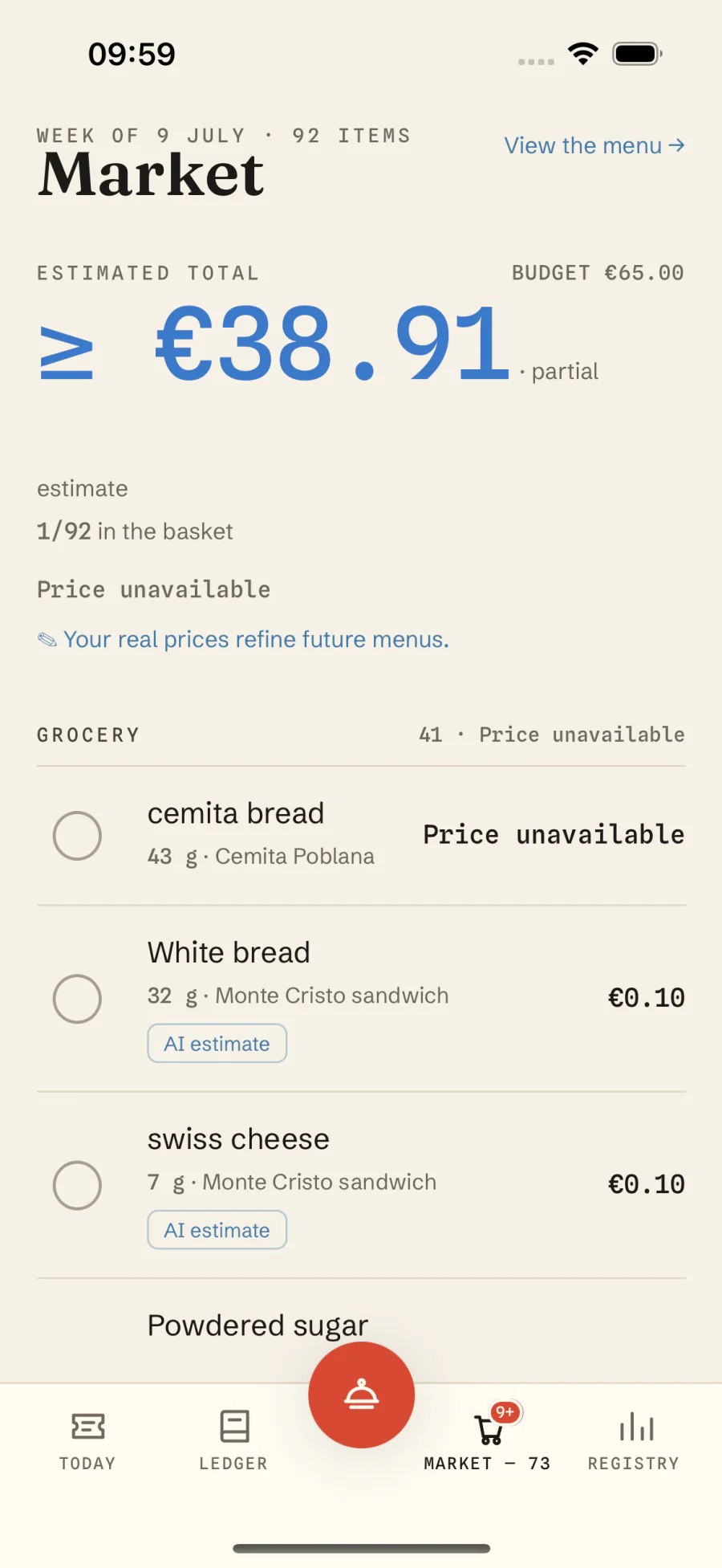 Grocery list priced to the cent in Macro Recipe, with real prices per ingredient