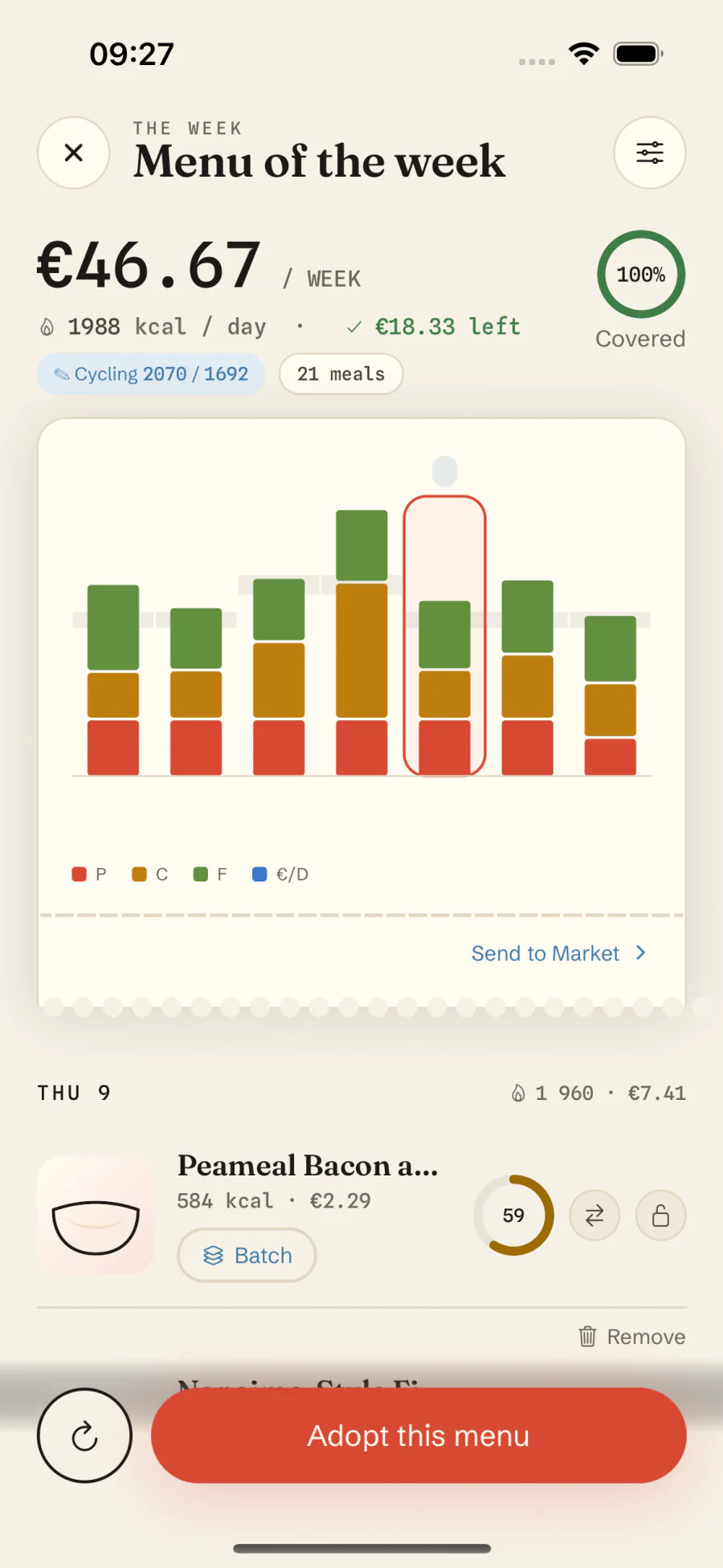 Weekly menu editing in Macro Recipe: locked meals, the rest regenerated