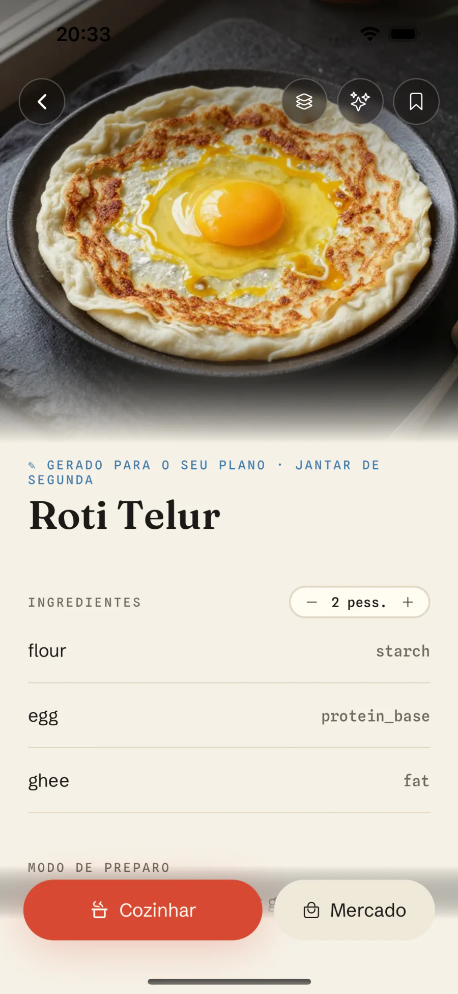 Ficha de receita do Macro Recipe: quantidades pessoais, macros e preço por dose